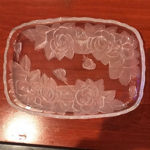 Tray Serving Dish Glass Tray with Roses